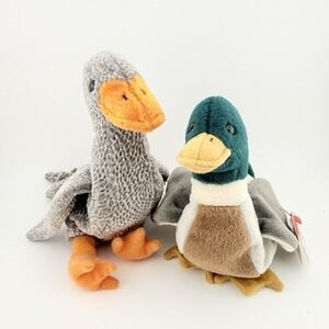 Vintage Ty Beanie Babies Water Fowl - 1998 Jake Mallard Duck & 1999 Honks Goose
